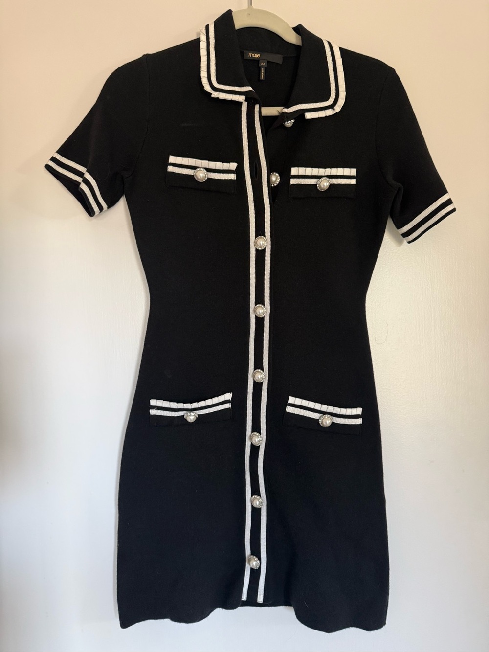 Maje black and white knit mini dress